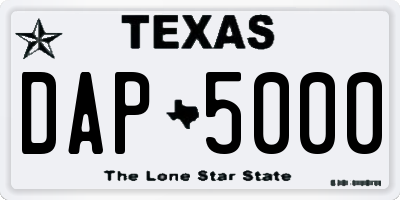 TX license plate DAP5000