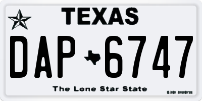 TX license plate DAP6747