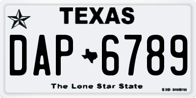 TX license plate DAP6789