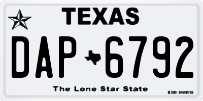 TX license plate DAP6792