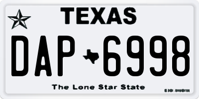 TX license plate DAP6998
