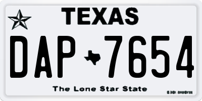 TX license plate DAP7654