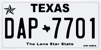 TX license plate DAP7701