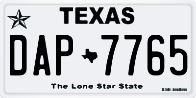 TX license plate DAP7765