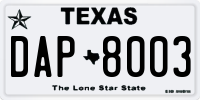 TX license plate DAP8003