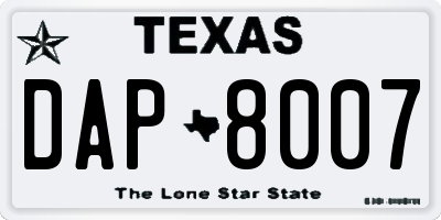 TX license plate DAP8007
