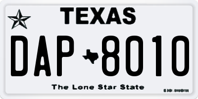 TX license plate DAP8010