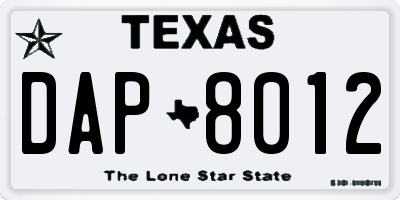 TX license plate DAP8012