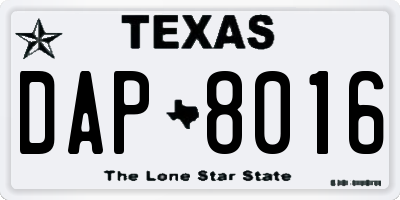 TX license plate DAP8016