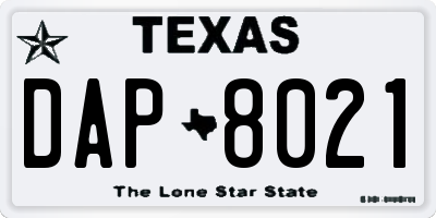 TX license plate DAP8021
