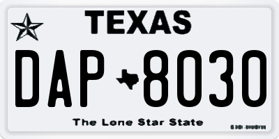 TX license plate DAP8030
