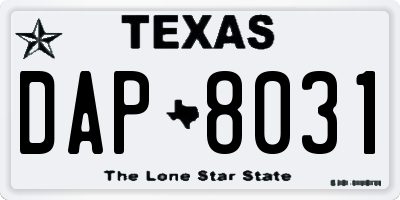 TX license plate DAP8031