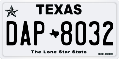 TX license plate DAP8032