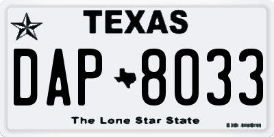 TX license plate DAP8033