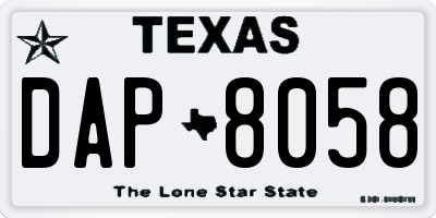 TX license plate DAP8058