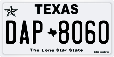 TX license plate DAP8060