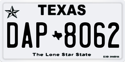TX license plate DAP8062