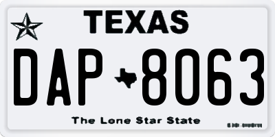 TX license plate DAP8063