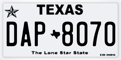 TX license plate DAP8070