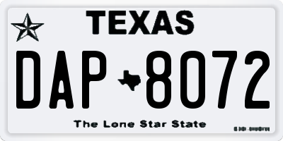 TX license plate DAP8072