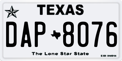 TX license plate DAP8076