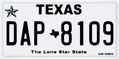 TX license plate DAP8109