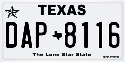 TX license plate DAP8116