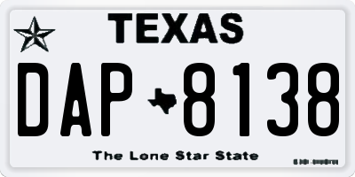 TX license plate DAP8138