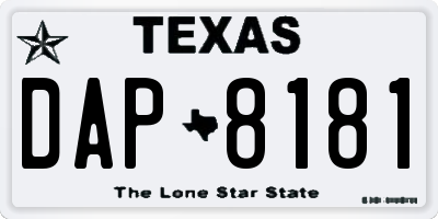 TX license plate DAP8181