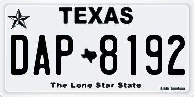 TX license plate DAP8192