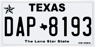 TX license plate DAP8193