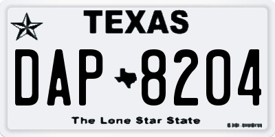 TX license plate DAP8204