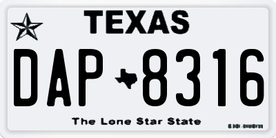 TX license plate DAP8316