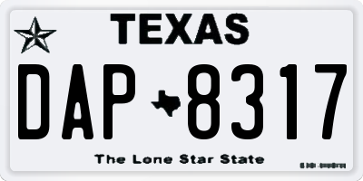 TX license plate DAP8317