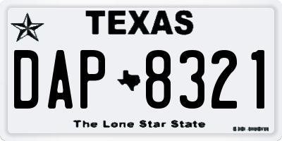TX license plate DAP8321