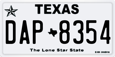 TX license plate DAP8354