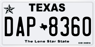 TX license plate DAP8360