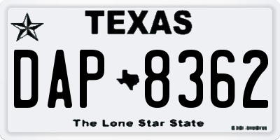 TX license plate DAP8362