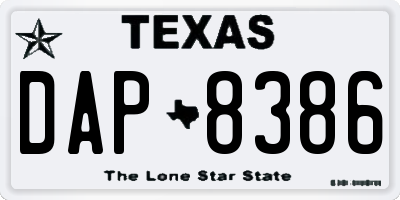 TX license plate DAP8386