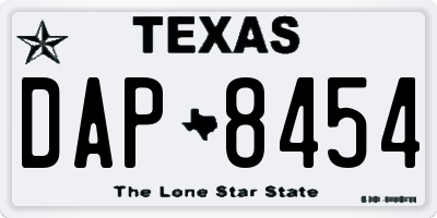 TX license plate DAP8454