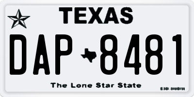 TX license plate DAP8481