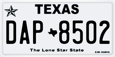 TX license plate DAP8502