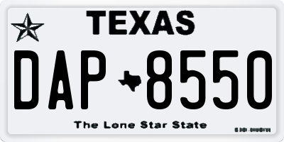 TX license plate DAP8550