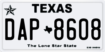 TX license plate DAP8608