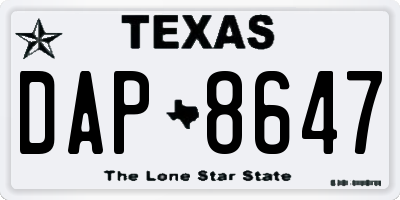 TX license plate DAP8647