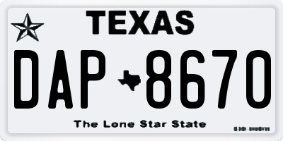 TX license plate DAP8670
