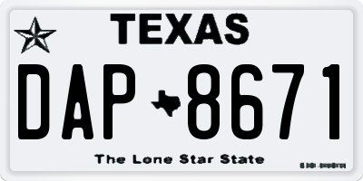TX license plate DAP8671