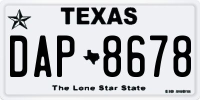 TX license plate DAP8678