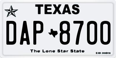 TX license plate DAP8700