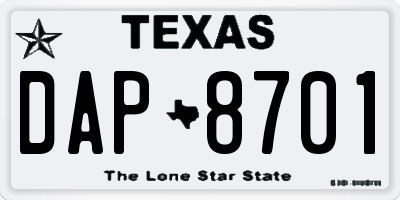 TX license plate DAP8701